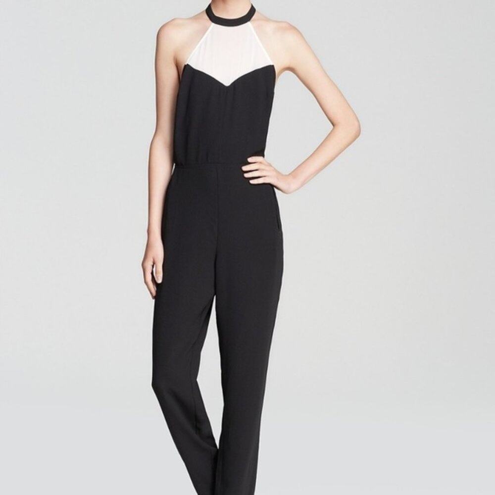 NEW Guess Size 12 Tux Halter Neck Low Back Black White Jumpsuit